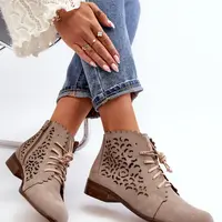 Dámske Čipkované Čižmy na Šnurovanie Zazoo 2871 Bežové