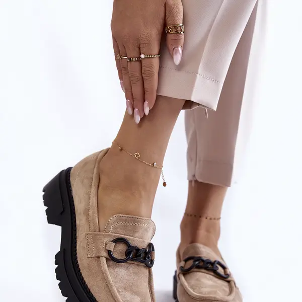 Dámske semišové topánky Loafer la.fi béžové vŕby