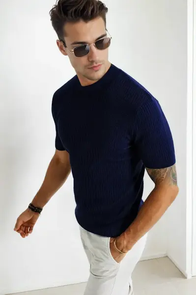 33307 Dewberry Mens Crew Neck Short Sleeve Thin Knit Sweater-NAVY