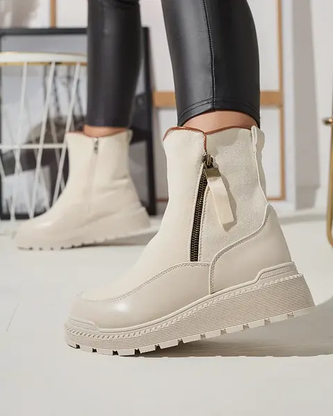 Resti Cream women's flat-heeled boots Mefina- Footwear