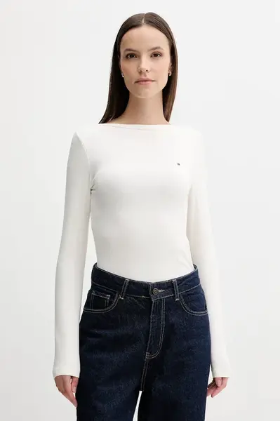 Tričko s dlouhým rukávem Tommy Hilfiger béžová barva, WW0WW47309