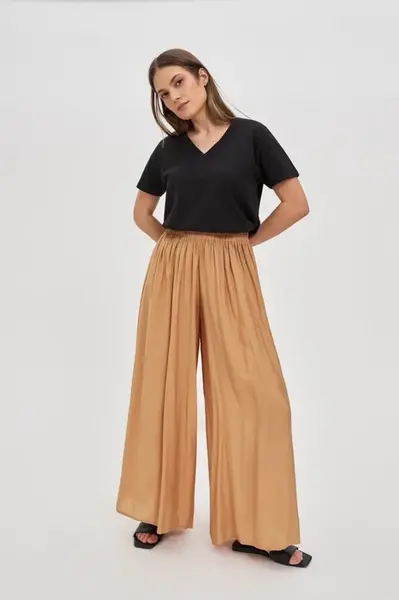 Marisse Beige Viscose Wide-Leg Trousers