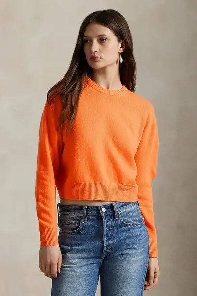 Vlněný svetr Polo Ralph Lauren dámský, oranžová barva, 211914515
