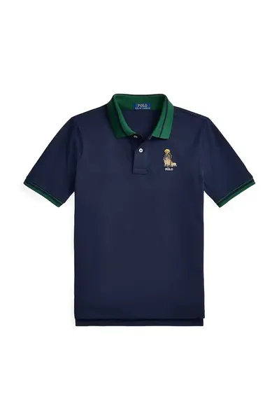 Dětská bavlněná polokošile Polo Ralph Lauren tmavomodrá barva, 323980428001