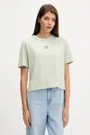 Bavlněné tričko Tommy Jeans dámské, zelená barva, DW0DW22202