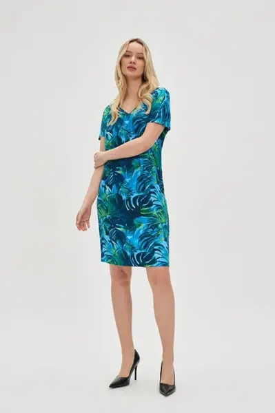Marisse Blue Tropical Print Dress