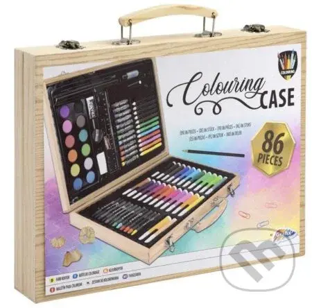 Sada na malovaní, kreslení v dřevěném kufříku 86ks