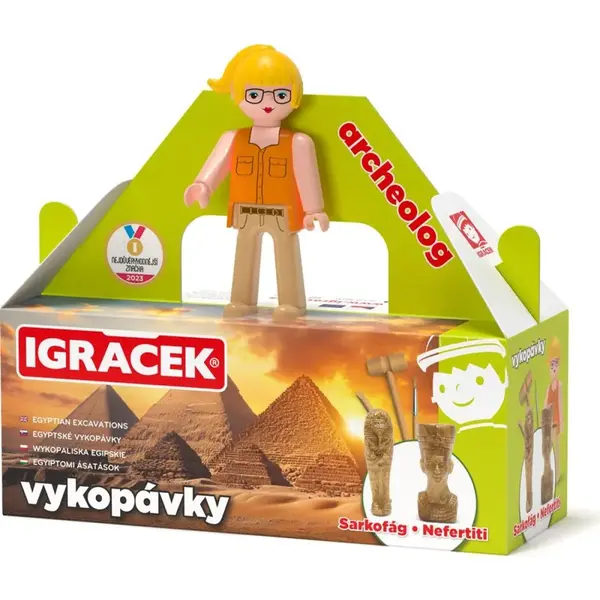 Igráček Archeologička - figúrka s egyptskými vykopávkami Sarkofágu a sošky Nefertiti