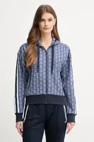 Mikina Lacoste dámská, modrá barva, s kapucí, vzorovaná, SF7606