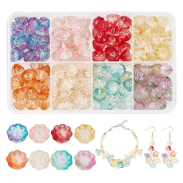 160Pcs 8 Colors Two Tone Transparent Spray Painted Glass Beads