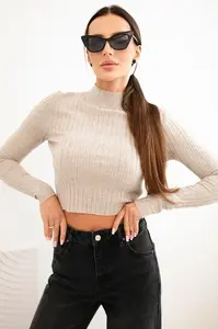 Kesi Włoski Dámské pruhované šaty s rolákem a ozdobnými knoflíky bordová