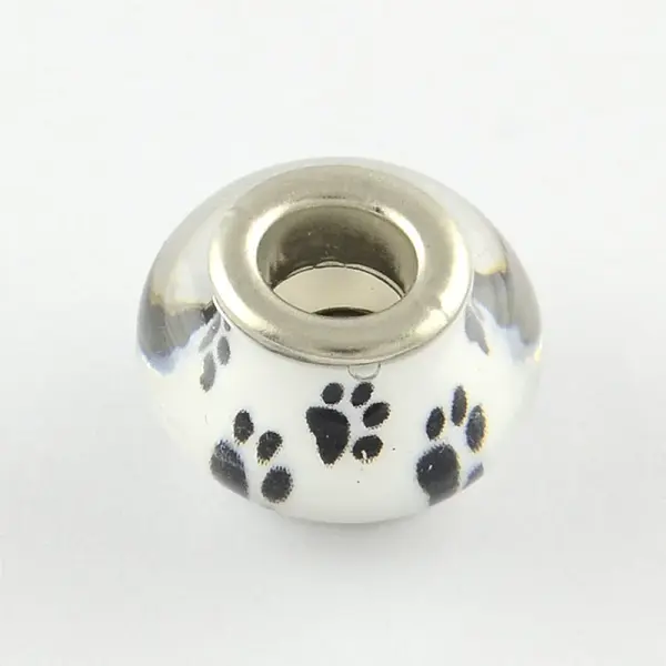 Large Hole Dog Paw Prints Pattern Resin European Beads
