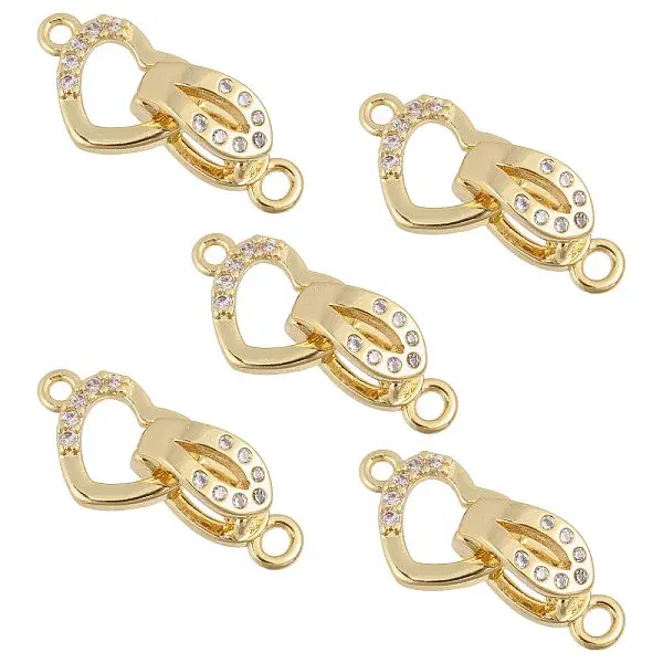 5 Sets Brass Micro Pave Clear Cubic Zirconia Fold Over Clasps