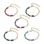 Natural Imperial Jasper(Dyed) Bamboo Joint Beaded Bracelet with Golden 304 Stainless Steel Chains for Women