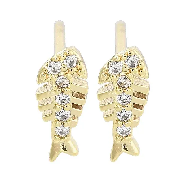 Brass Pave Clear Cubic Zirconia Stud Earring