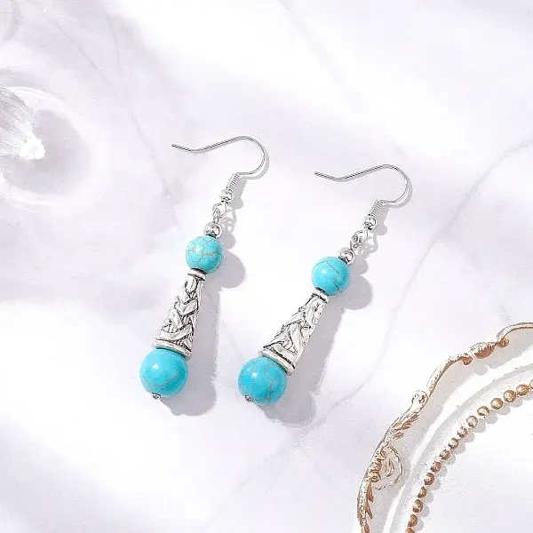 Brass Synthetic Turquoise Dangle Earrings