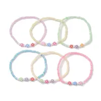 6Pcs 6 Colors Flower Acrylic Stretch Bracelets