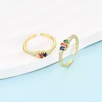 Brass Micro Pave Cubic Zirconia Cuff Rings for Women