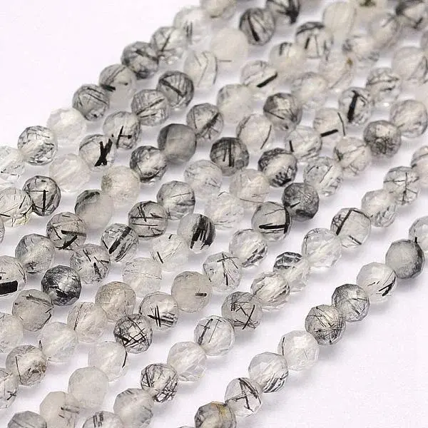 Natural Black Rutilated Quartz Beads Strands