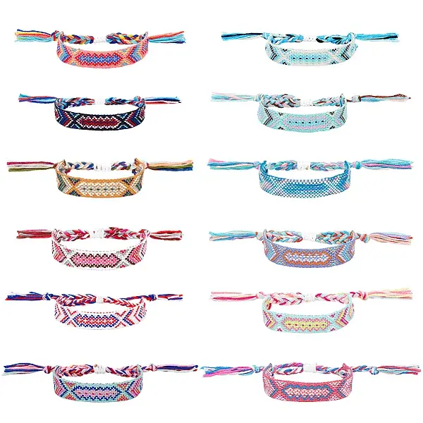 12Pcs 12 Colors Polyester Braided Cord Bracelets Set