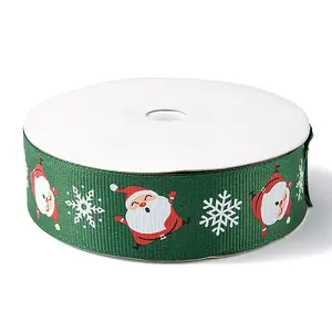 1 Roll Christmas Printed Polyester Grosgrain Ribbons