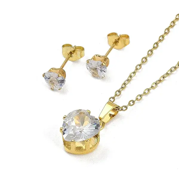 Vacuum Plating 304 & 201 Stainless Steel Cubic Zirconia Jewelry Sets