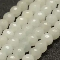 Faceted Natural White Jade Beads Strands