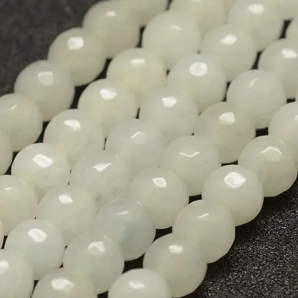 Faceted Natural White Jade Beads Strands