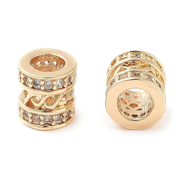 Brass Micro Pave Clear Cubic Zirconia Beads