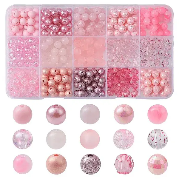 375Pcs 15 Styles Acrylic Beads
