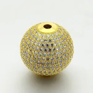 Brass Micro Pave Cubic Zirconia Round Beads