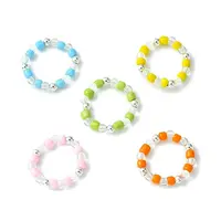 5Pcs 5 Colors Acrylic & Glass Seed Beaded Stretch Rings Set