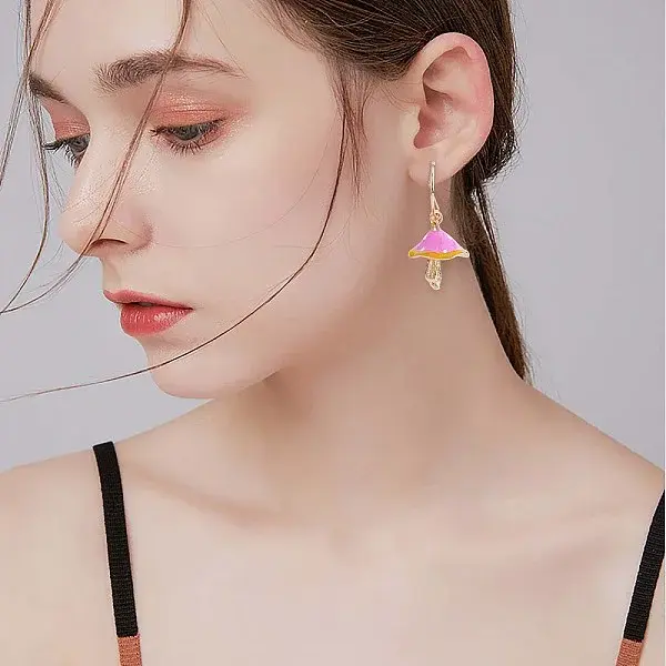 Enamel Mushroom Dangle Stud Earrings