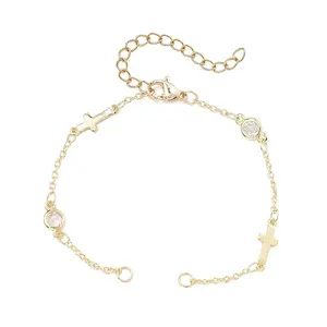 Brass Pave Clear Cubic Zirconia Flat Round Cross Bracelet Making