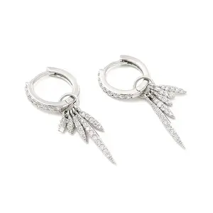 Clear Cubic Zirconia Leaf Dangle Hoop Earrings