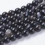 Round Dyed & Heated Natural Black Agate Beads Strands