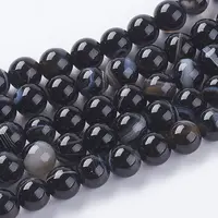 Round Dyed & Heated Natural Black Agate Beads Strands