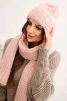 Kesi Dámský komplet čepice a dlouhého šálu z měkké příze pudrově růžový