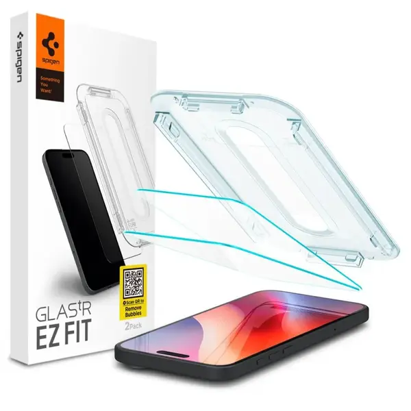 Spigen Glass.TR EZFit s aplikátorem, 2 kusy, Tvrzené sklo, iPhone 16 Pro / 17 / 17 Pro