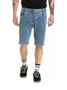 Meatfly pánské kraťasy Just 2.0 Denim Dirty Washed | Modrá | Velikost 33