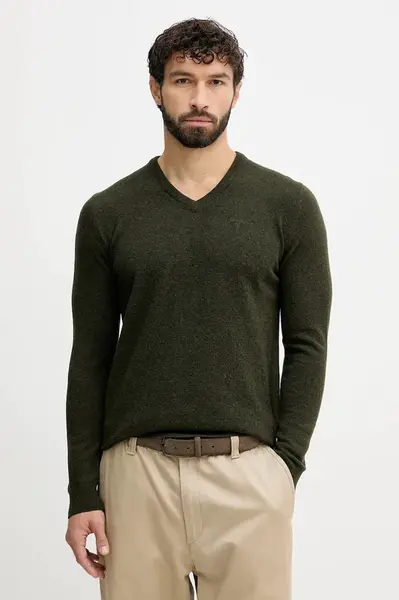 Vlněný svetr Barbour pánský, zelená barva, MKN0341