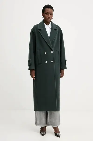 Kabát s příměsí vlny Pinko zelená barva, 105770 A2SM