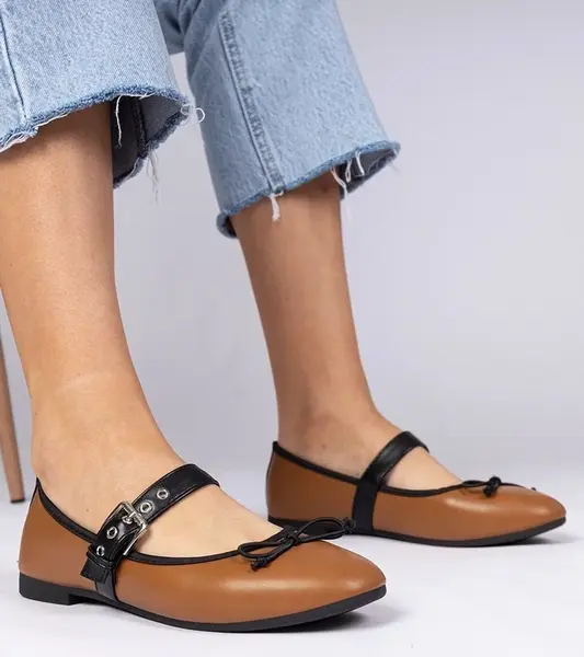 Gemre Brown women's ballet flats with a bow Mansy