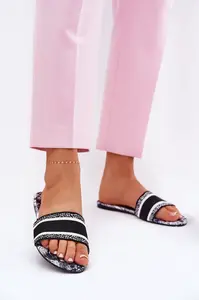 Boto Vzorované Ploché Dámské Pantofle Černé Leysi