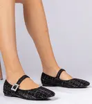 Gemre Black women's ballet flats with buckle and crystals Piona