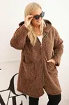 Kesi Włoski Dámský kabát Plus Size z viskózy na zip s kapucí hnědý