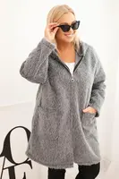 Kesi Włoski Dámský kabát Plus Size z viskózy na zip s kapucí šedý