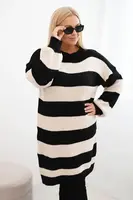 Kesi Włoski Dámské pletené šaty Plus Size pruhované černá