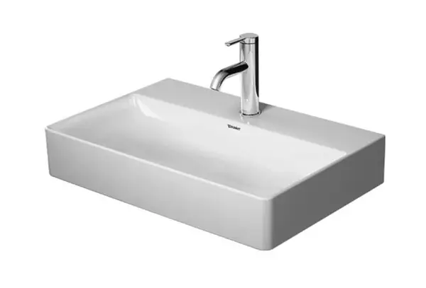 Duravit DuraSquare - Umývadlo, 60x40 cm, bez prepadu, s otvorom na batériu, DuraCeram, WonderGliss, biela 23566000411