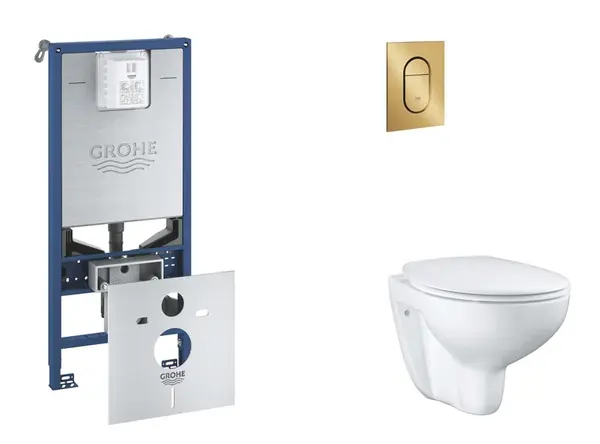 Grohe Rapid SLX - Set predstenovej inštalácie, klozetu, dosky SoftClose a tlačidla Arena Cosmopolitan S, kefovaný Cool Sunrise SANI11BB4104